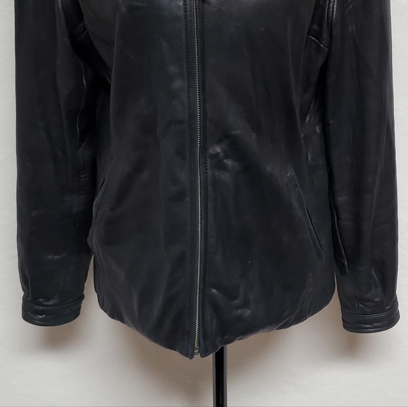 VINTAGE Couture J. Park Black Butter Soft Leather Collared Full-zip Moto Jacket - Picture 7 of 16